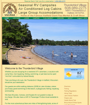Snapshot of the home page for Thunderbird Village in Hatfield Wisconsin