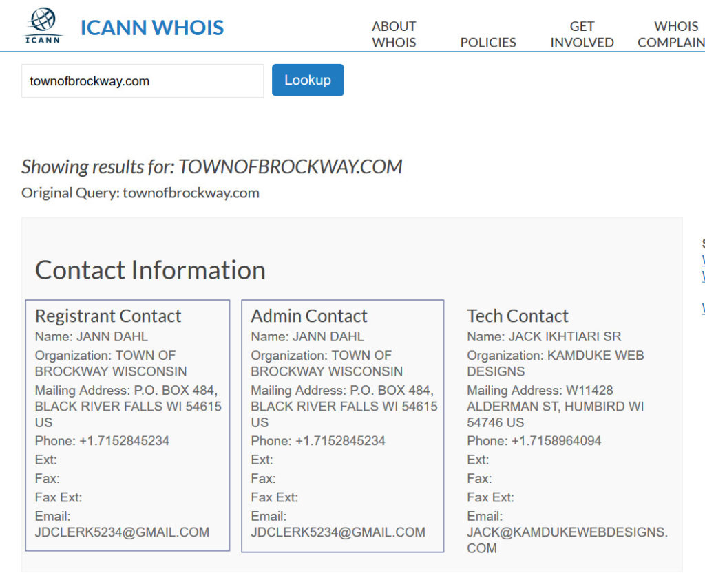 icann whois listing